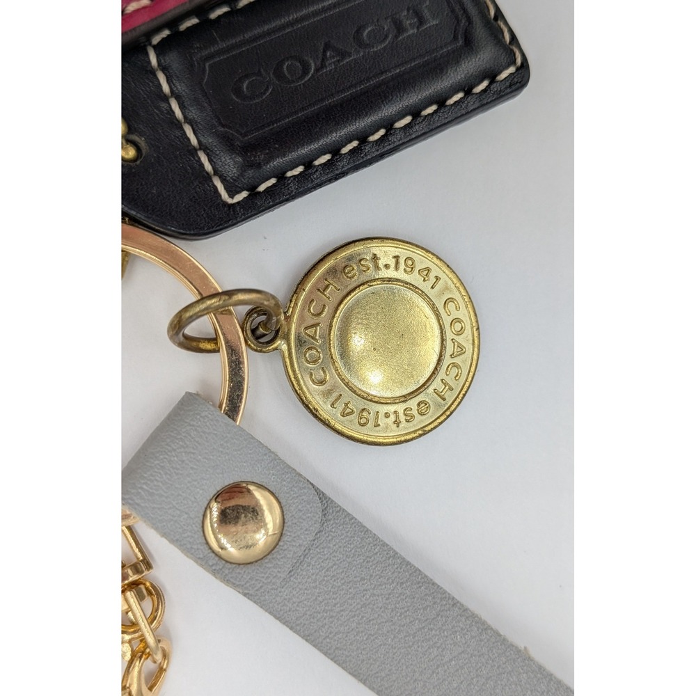 Coach Hangtags with Bag Charms Pink Yellow Black Leather Tassel Flowers Keychain - Picture 6 of 8